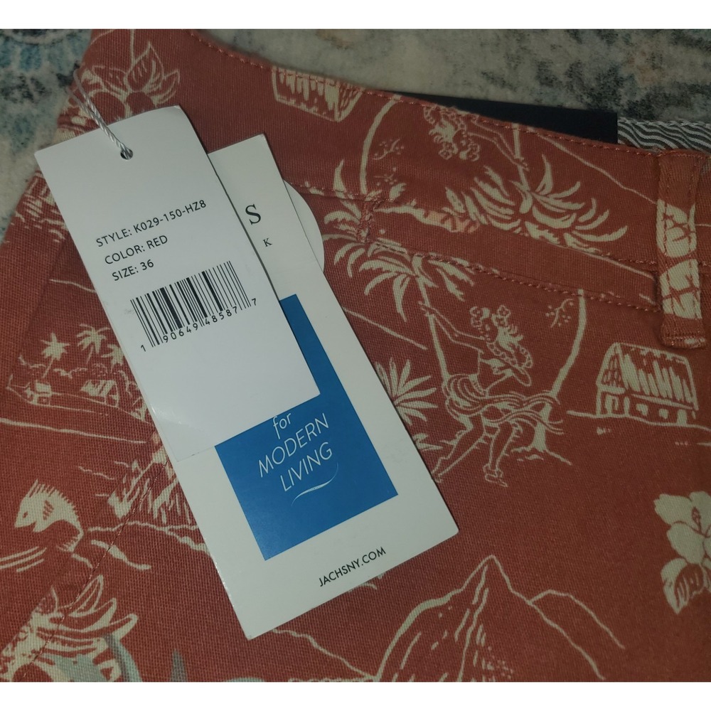 NWT Jachs NY Mens Bleecker Short Size 35 Stretch Twill Brick Red Printed Pattern